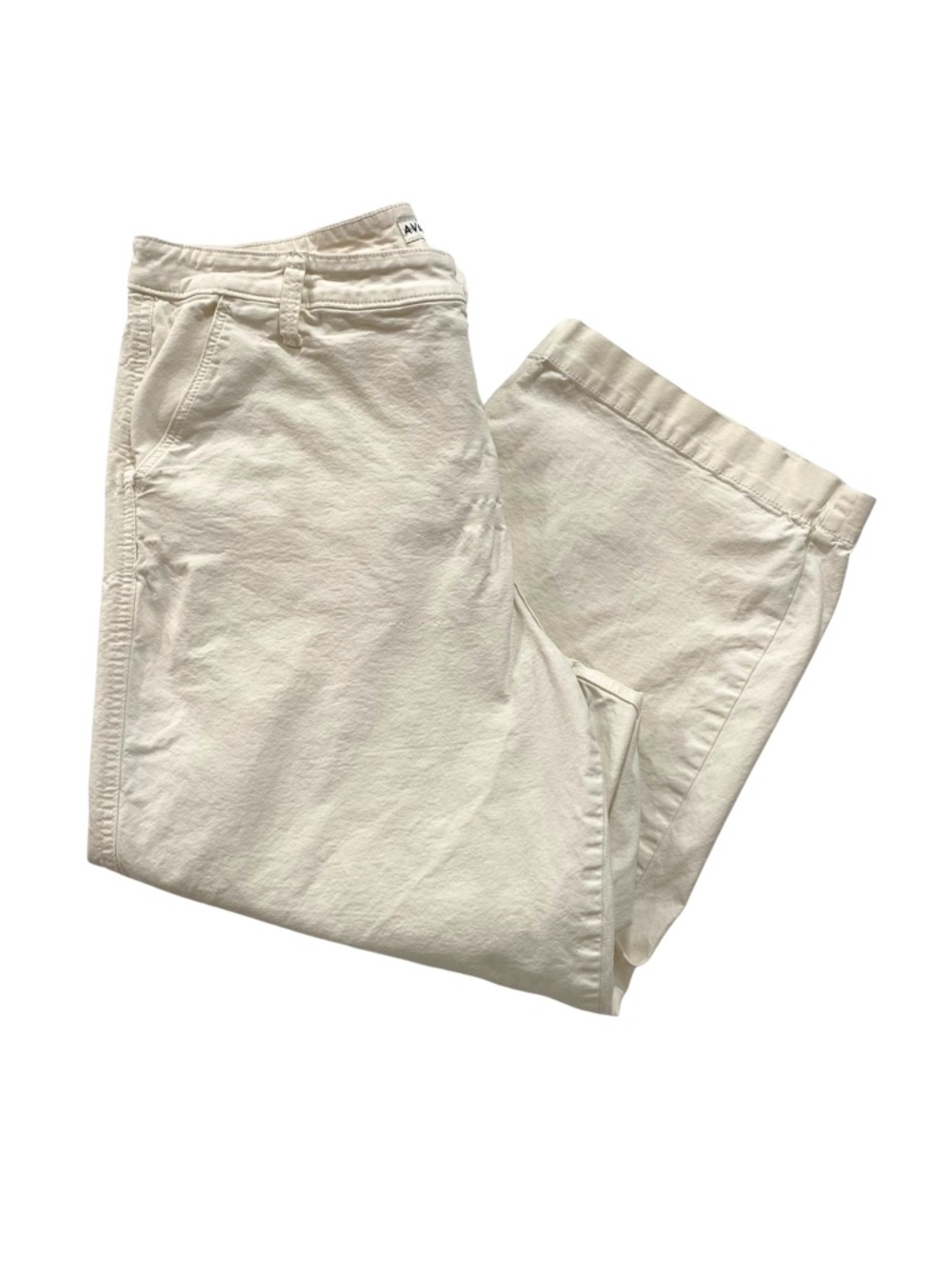 Ava & Viv 18W Straight Wide Leg Cropped Jeans Cream Light Beige Stretch Denim